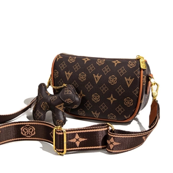 NEW Brown purse handbag dog keychain and dust bag Crossbody Discounted Shipping - Picture 5 of 12